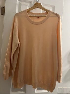 ModCloth Women's Peach Crewneck Button-Shoulder Sweater-2X